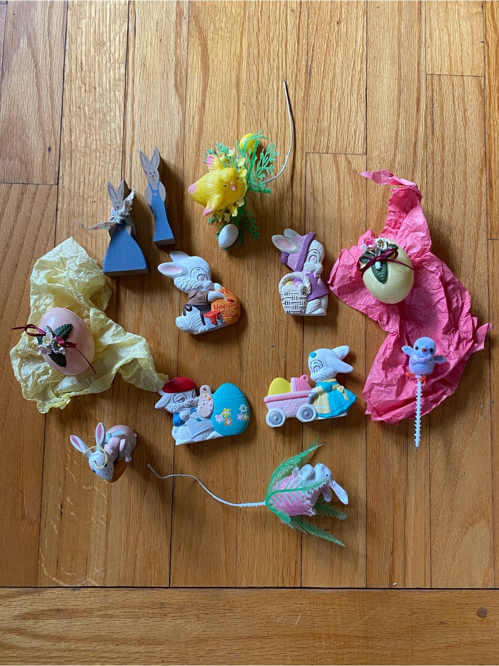 Vintage Easter Collection Rabbit Duck Blow Mold Ceramic Mix Flower Pick Kitsch
